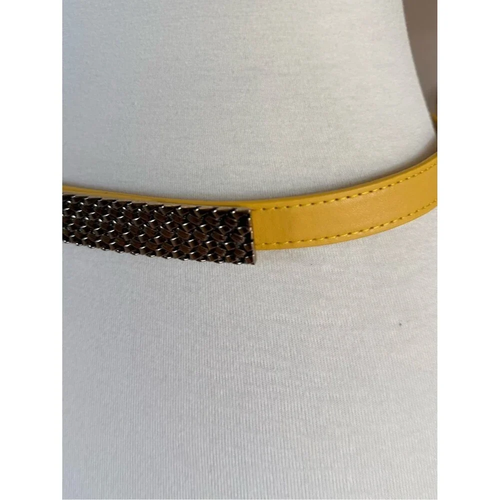 NWT Yellow Women’s Faux Leather Belt with Gold-Tone Detail fits 30-36”